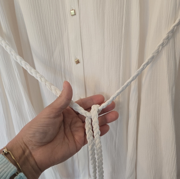 ZARA white short Sleeved Dress square metal buttons braided belt NEW S - Picture 5 of 16